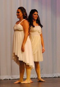 Hayley Brady and Damaris Vasconez, captains of the Perkettes Dance Team, perform during the gala.